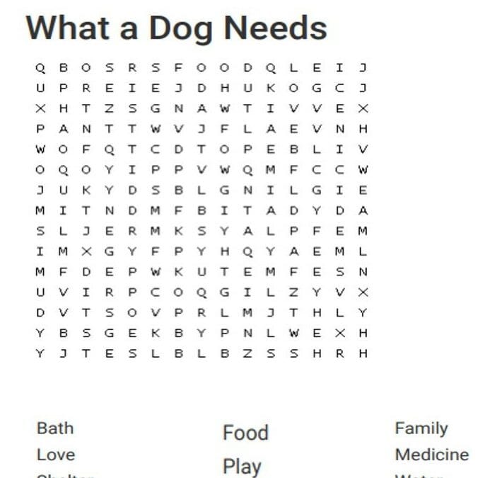 Dogs Need Wordsearch